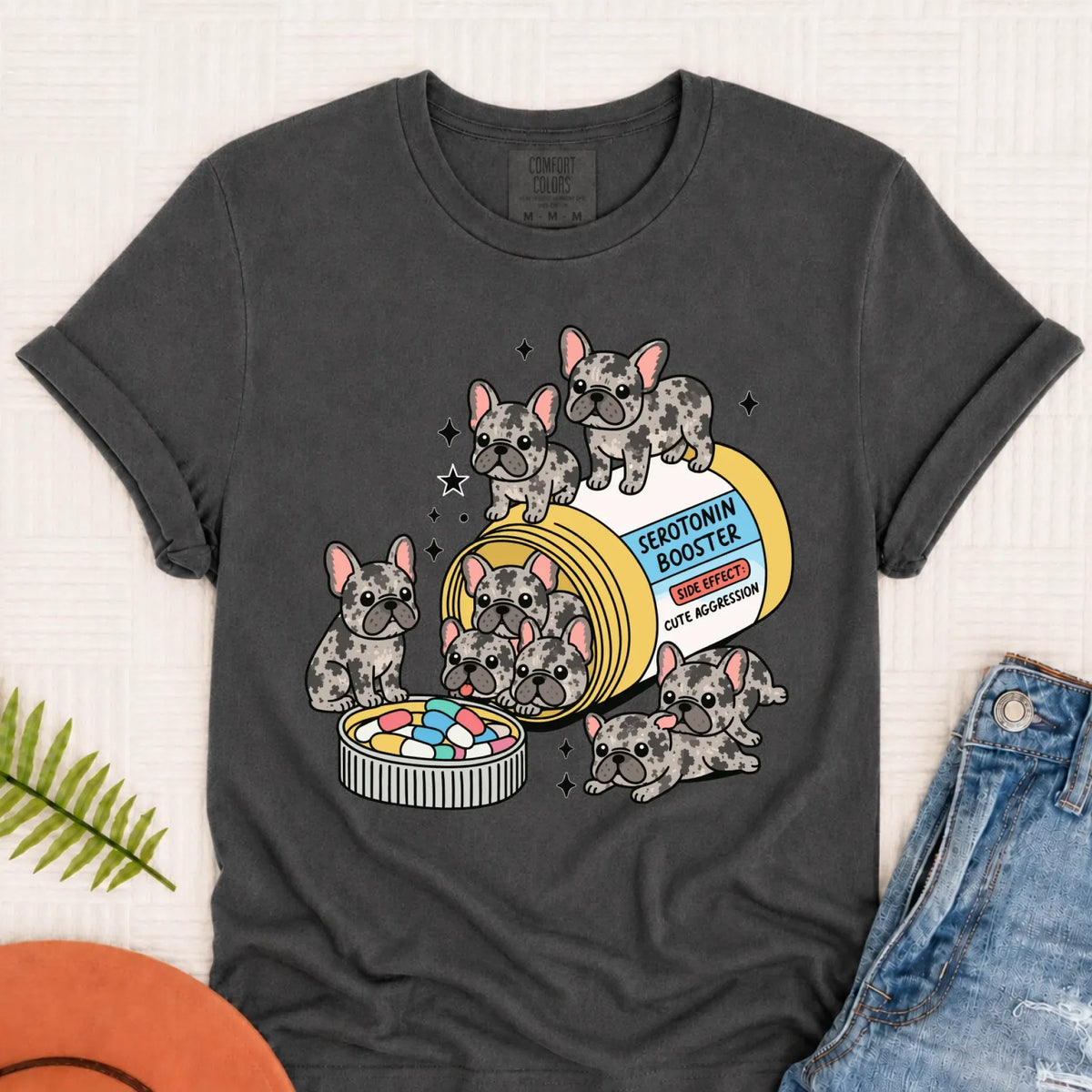 T-Shirt Pepper / S Custom Frenchie Serotonin Meds Unisex Tshirt