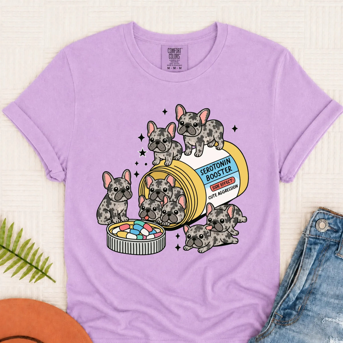 T-Shirt Orchid / S Custom Frenchie Serotonin Meds Unisex Tshirt