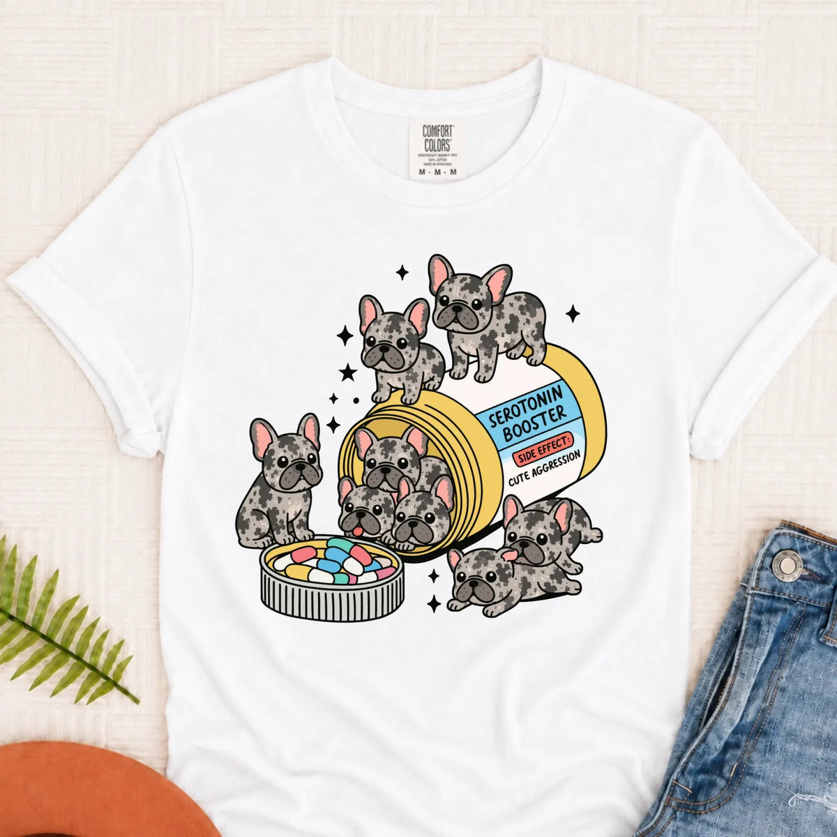 T-Shirt White / S Custom Frenchie Serotonin Meds Unisex Tshirt