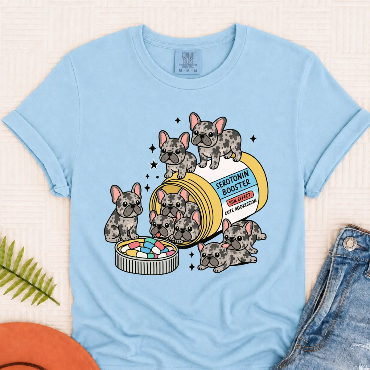 T-Shirt Chambray / S Custom Frenchie Serotonin Meds Unisex Tshirt