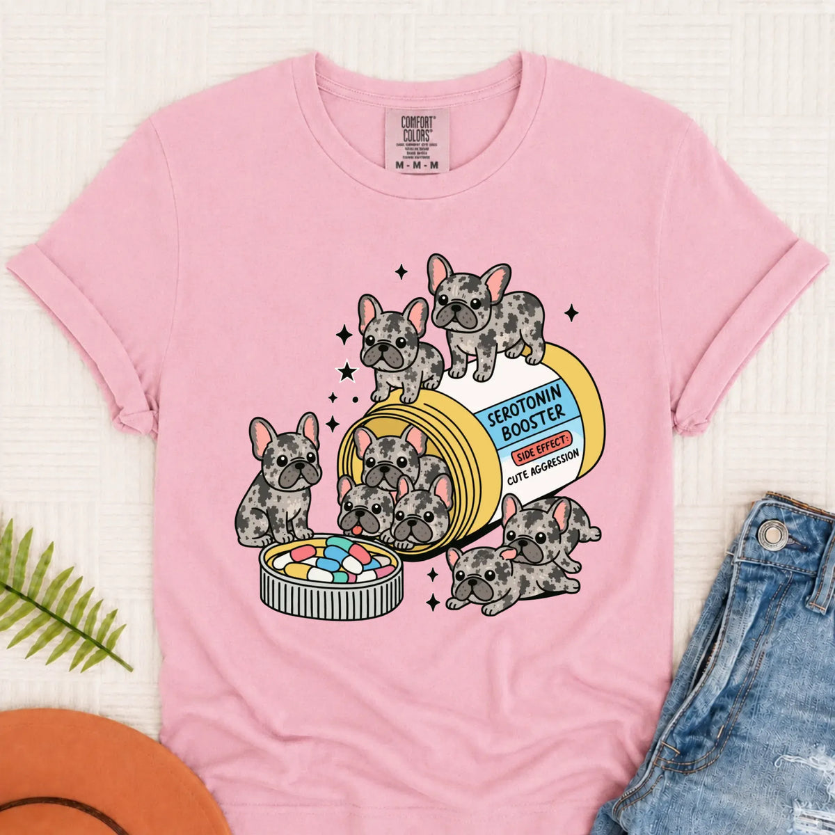 T-Shirt Blossom / S Custom Frenchie Serotonin Meds Unisex Tshirt