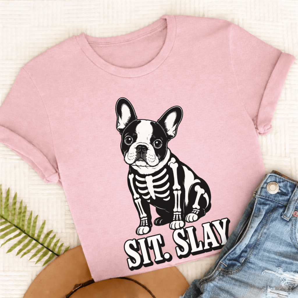 Custom Frenchie Skeleton Halloween Unisex TShirt Blossom