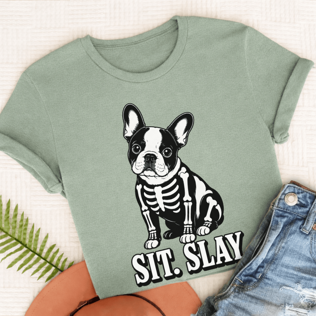 Custom Frenchie Skeleton Halloween Unisex TShirt Bay