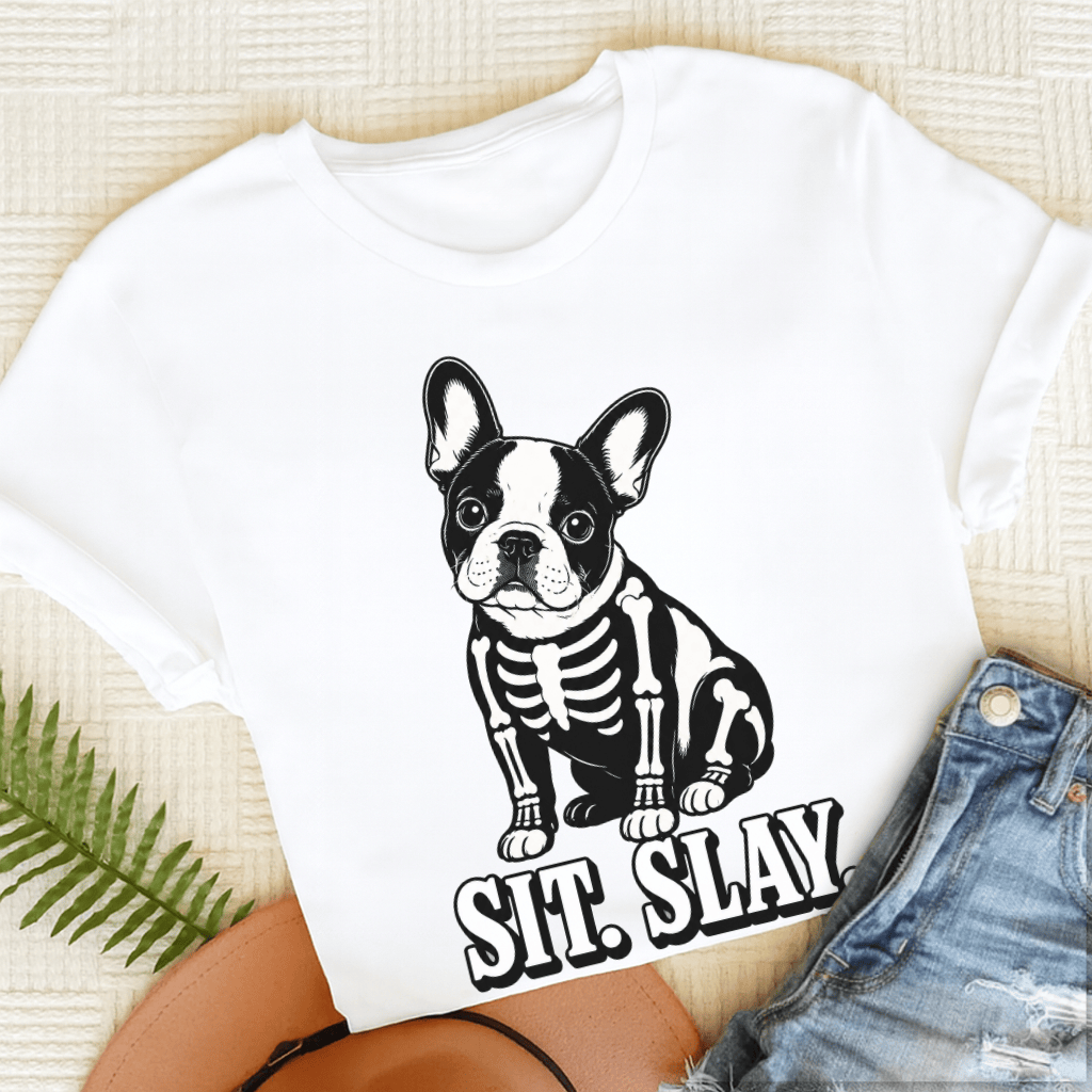 Custom Frenchie Skeleton Halloween Unisex TShirt White