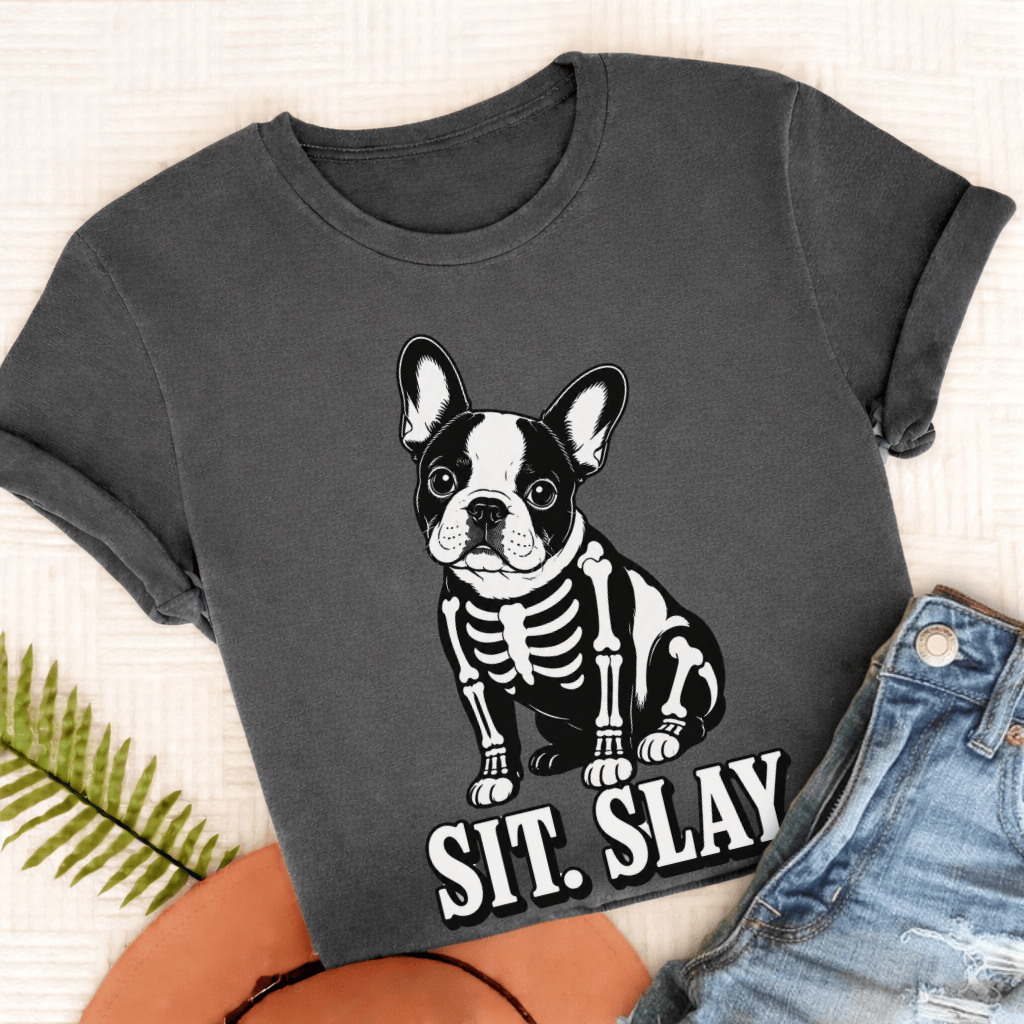 Custom Frenchie Skeleton Halloween Unisex TShirt Pepper