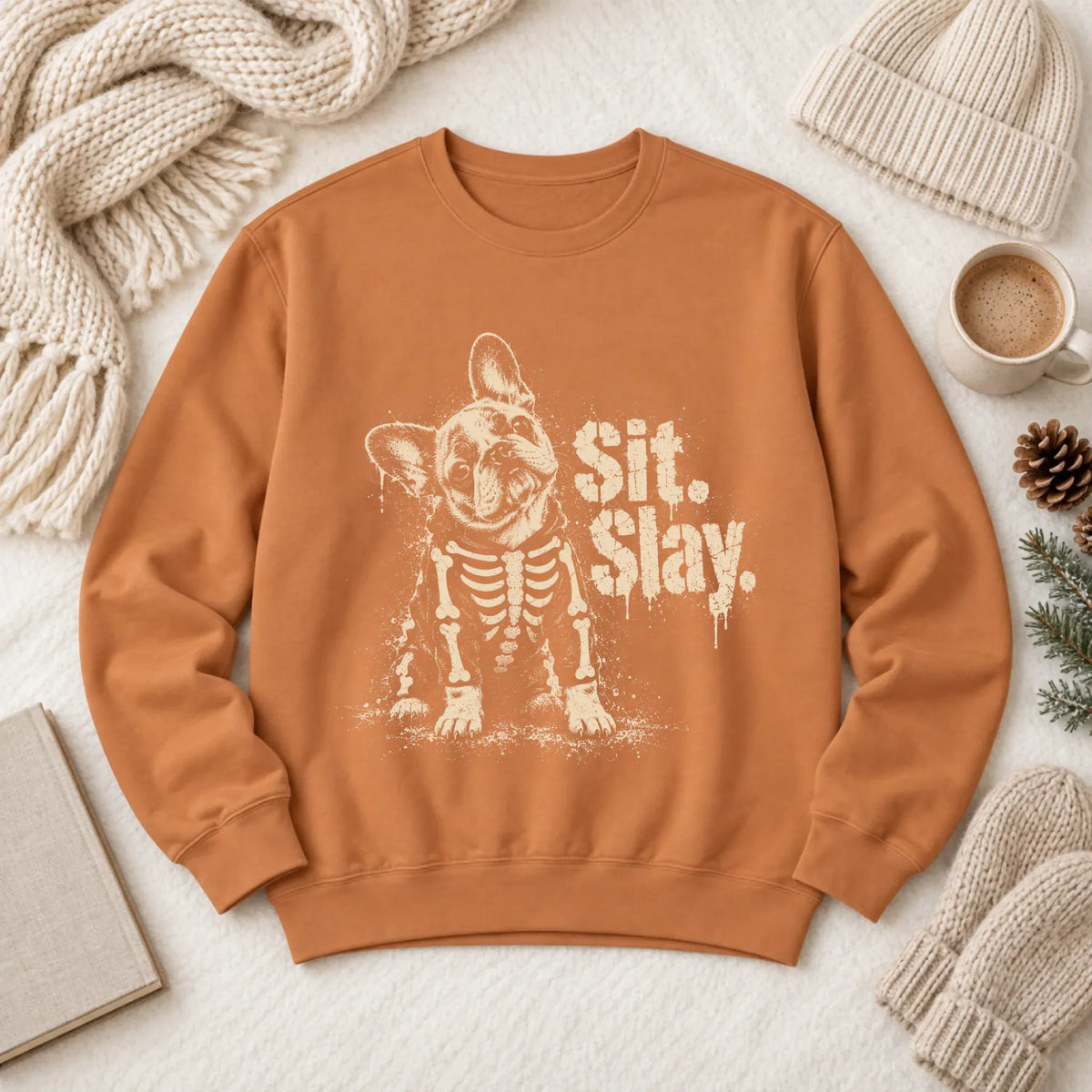 Sweatshirt Yam / S Custom Frenchie Skeleton Sit Slay Unisex Sweatshirt