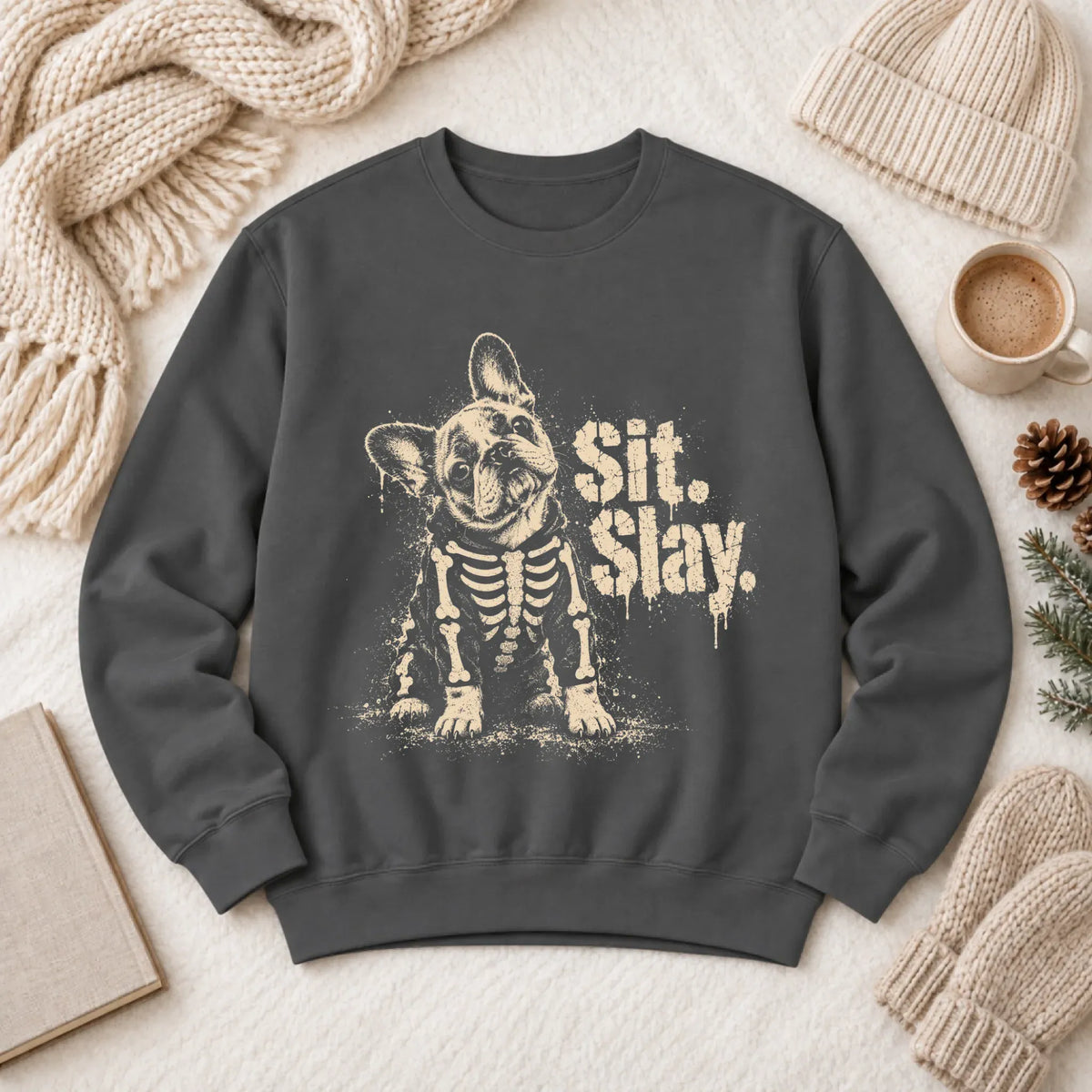 Sweatshirt Pepper / S Custom Frenchie Skeleton Sit Slay Unisex Sweatshirt