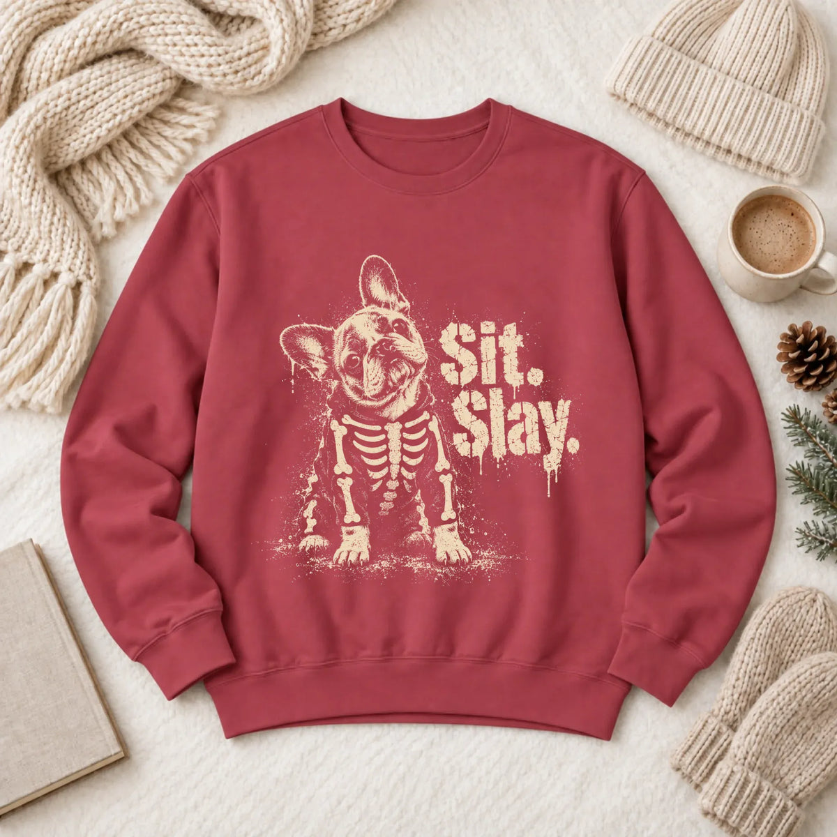 Sweatshirt Crimson / S Custom Frenchie Skeleton Sit Slay Unisex Sweatshirt