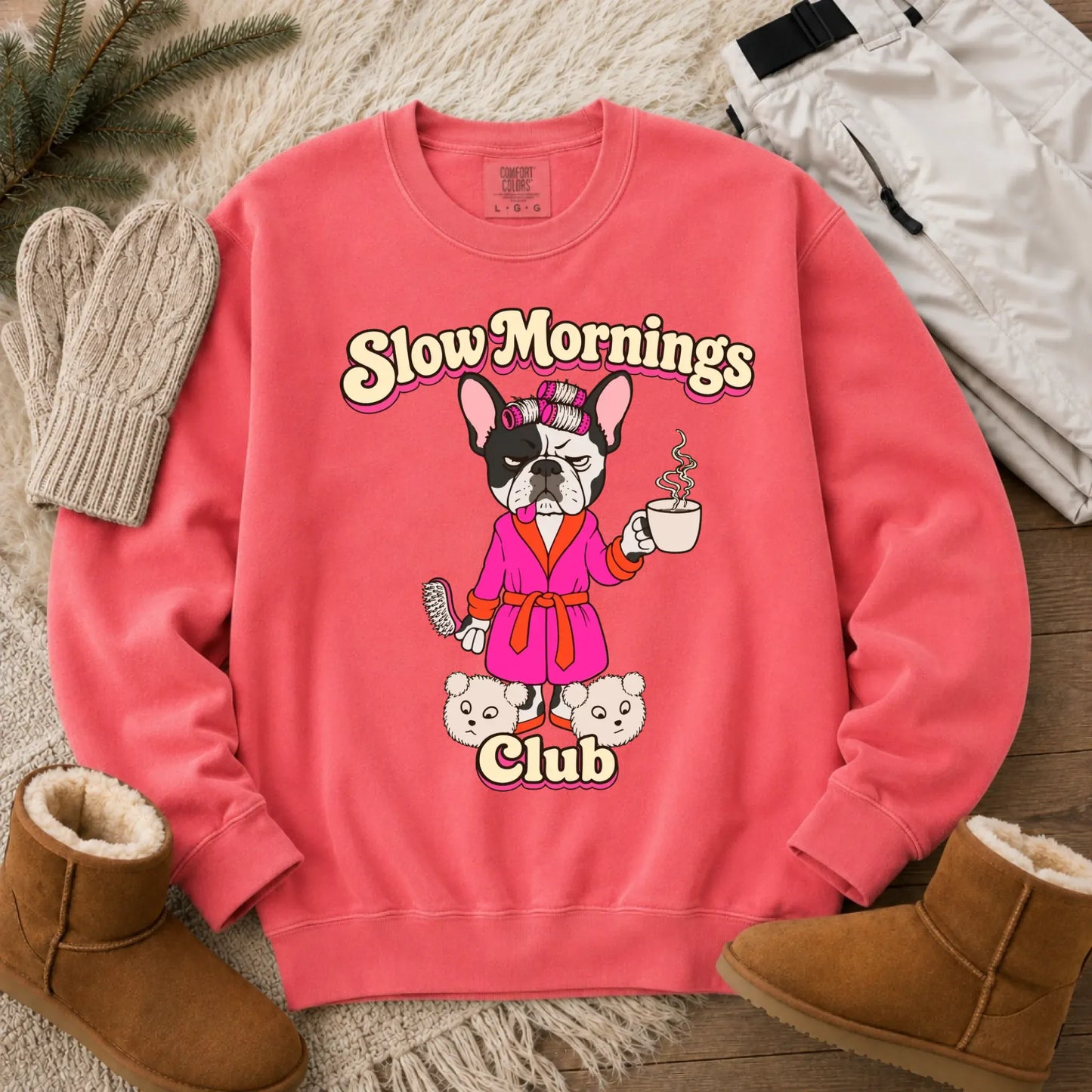 Custom Frenchie Slow Mornings Club Unisex Sweatshirt Watermelon