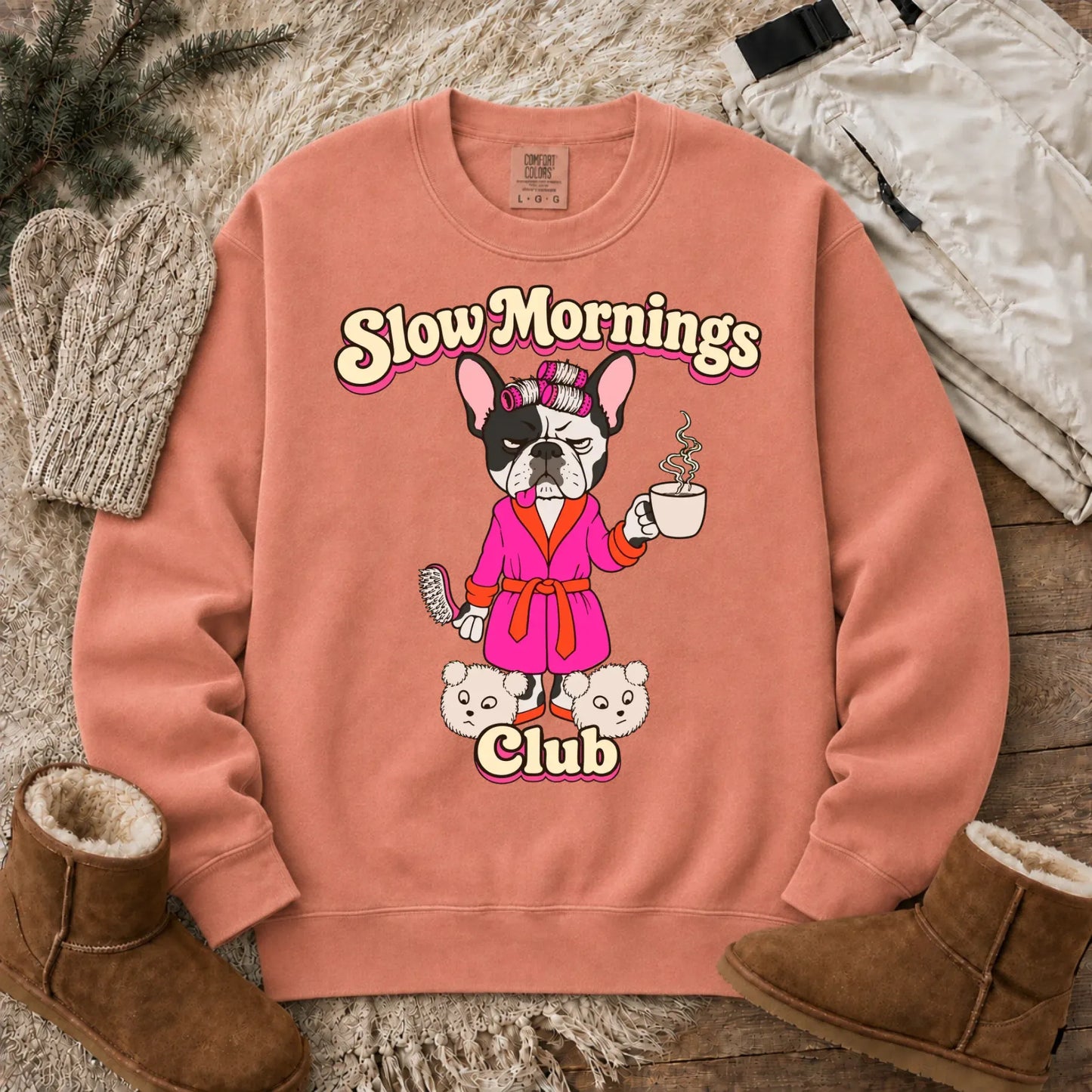 Custom Frenchie Slow Mornings Club Unisex Sweatshirt Terracotta