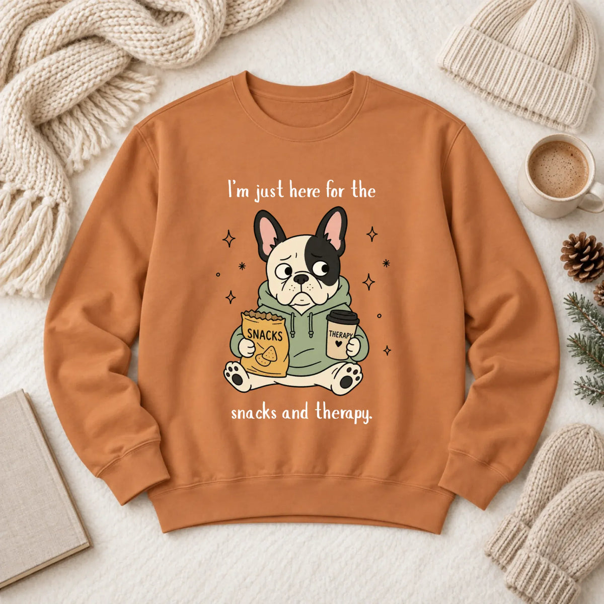 Custom Frenchie Snacks and Therapy Unisex Sweatshirt Yam