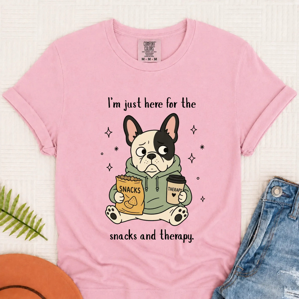 Custom Frenchie Snacks and Therapy Unisex TShirt Blossom