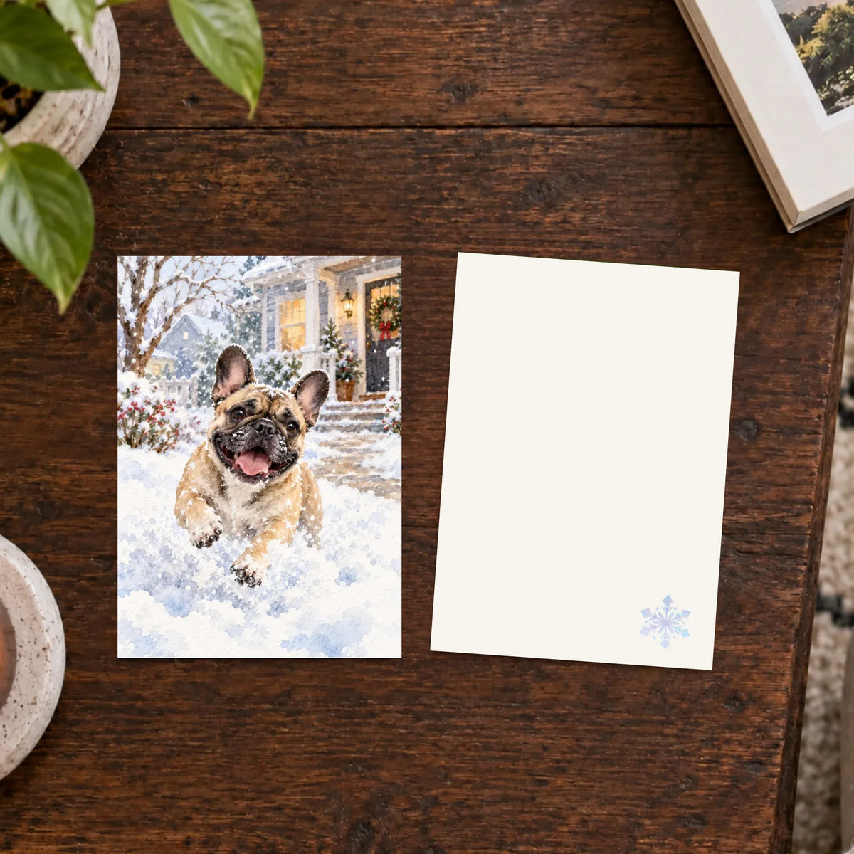 Poster Qty 1 Custom Frenchie Snow Play Greeting Card Art Print