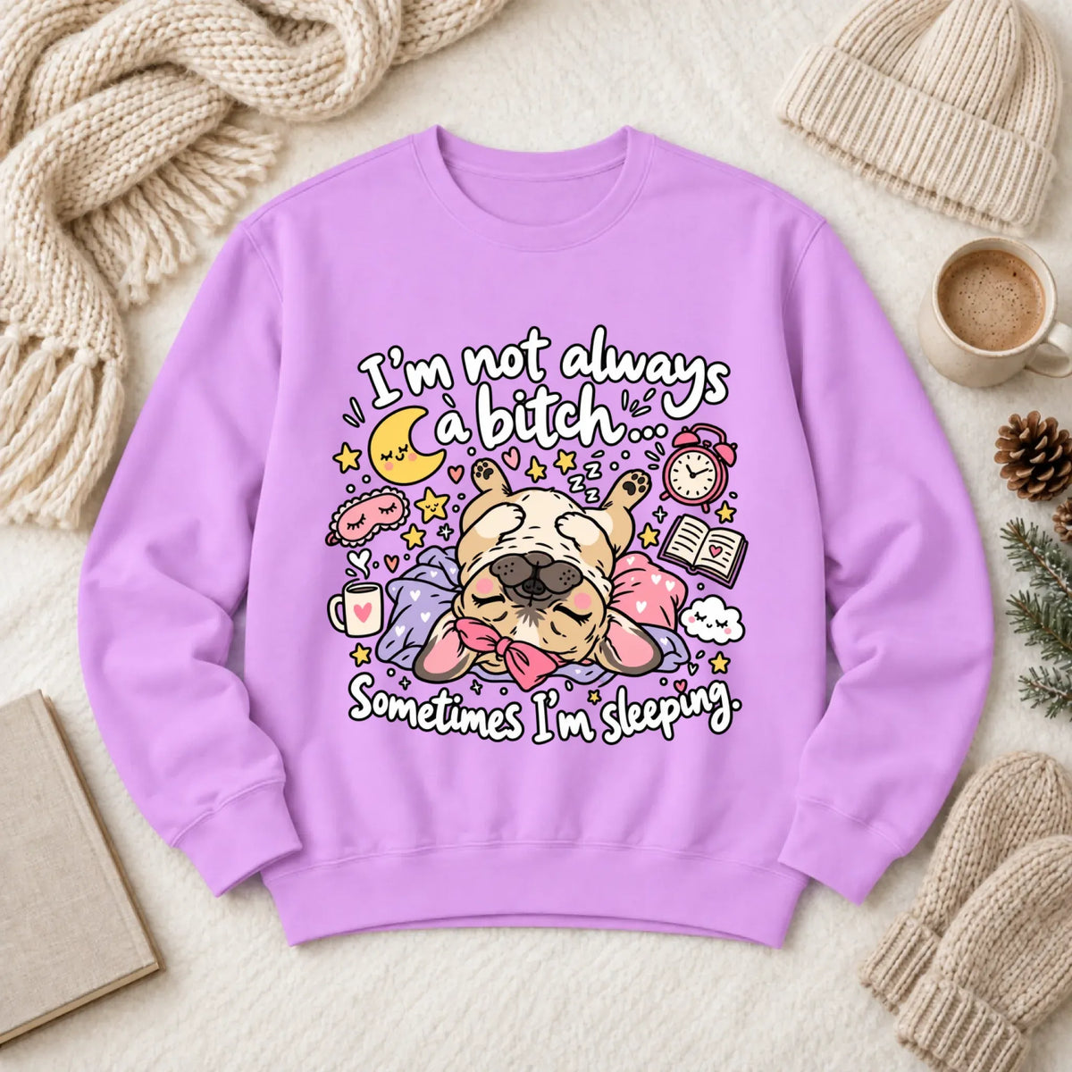 Custom Frenchie Sometimes Sleeping Snark Unisex Sweatshirt Neon Violet