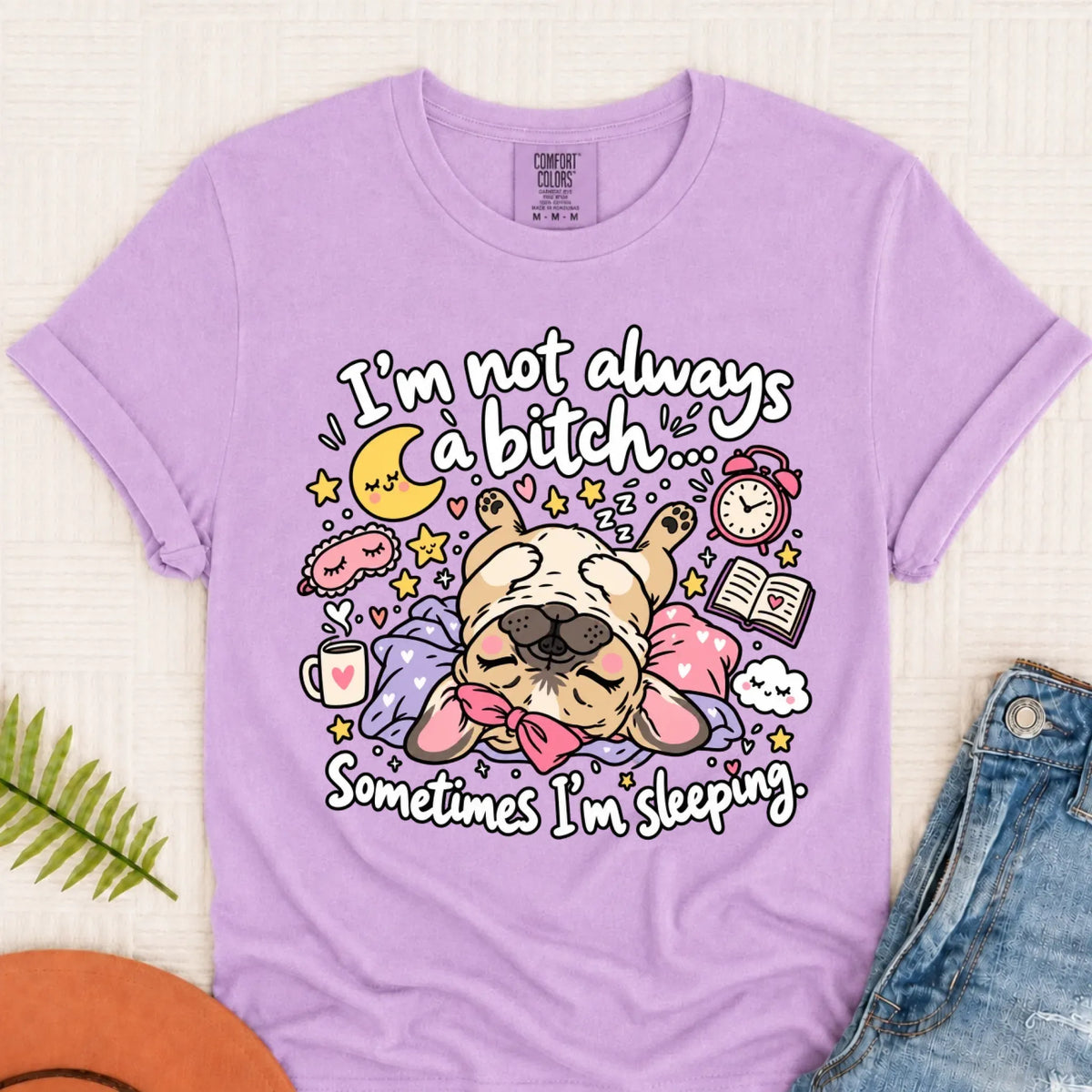Custom Frenchie Sometimes Sleeping Snark Unisex TShirt Orchid