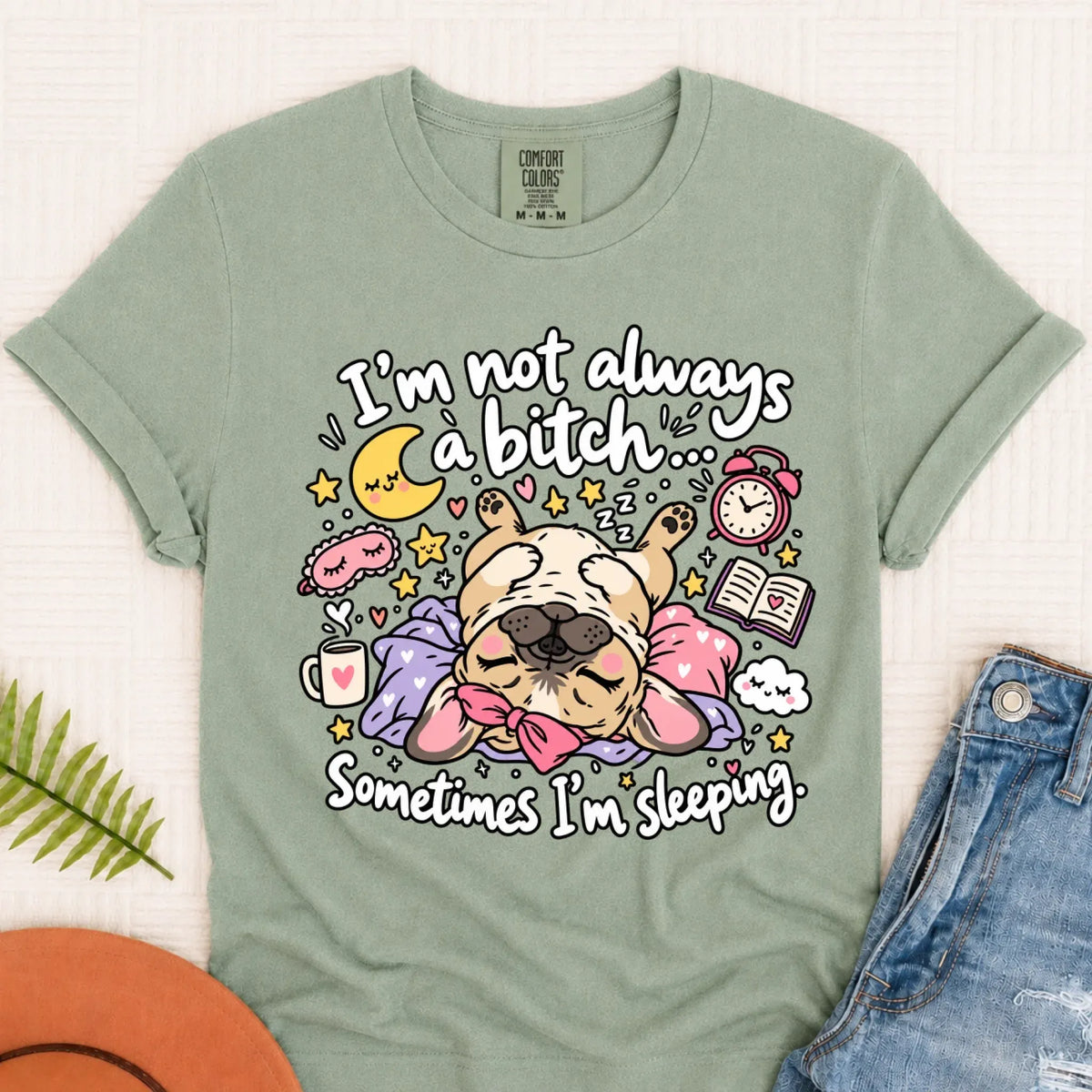 Custom Frenchie Sometimes Sleeping Snark Unisex TShirt Bay