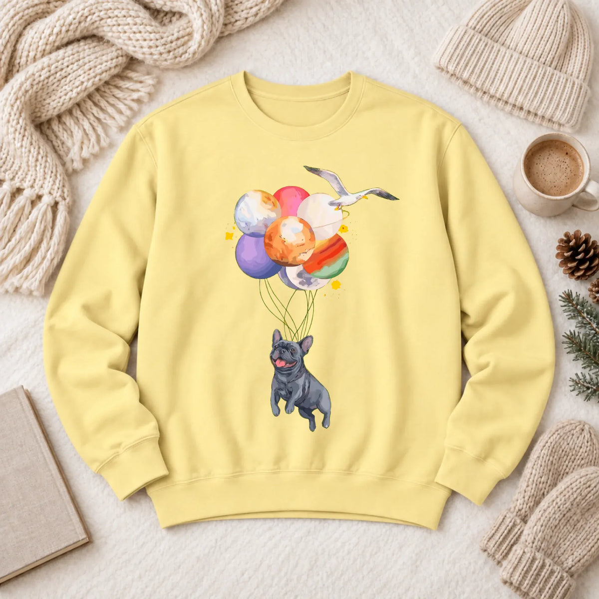 Custom Frenchie Space Balloons Unisex Sweatshirt Butter