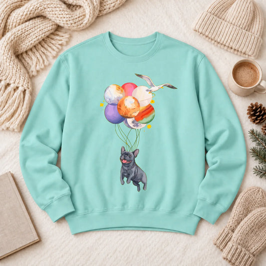 Custom Frenchie Space Balloons Unisex Sweatshirt Chalky Mint