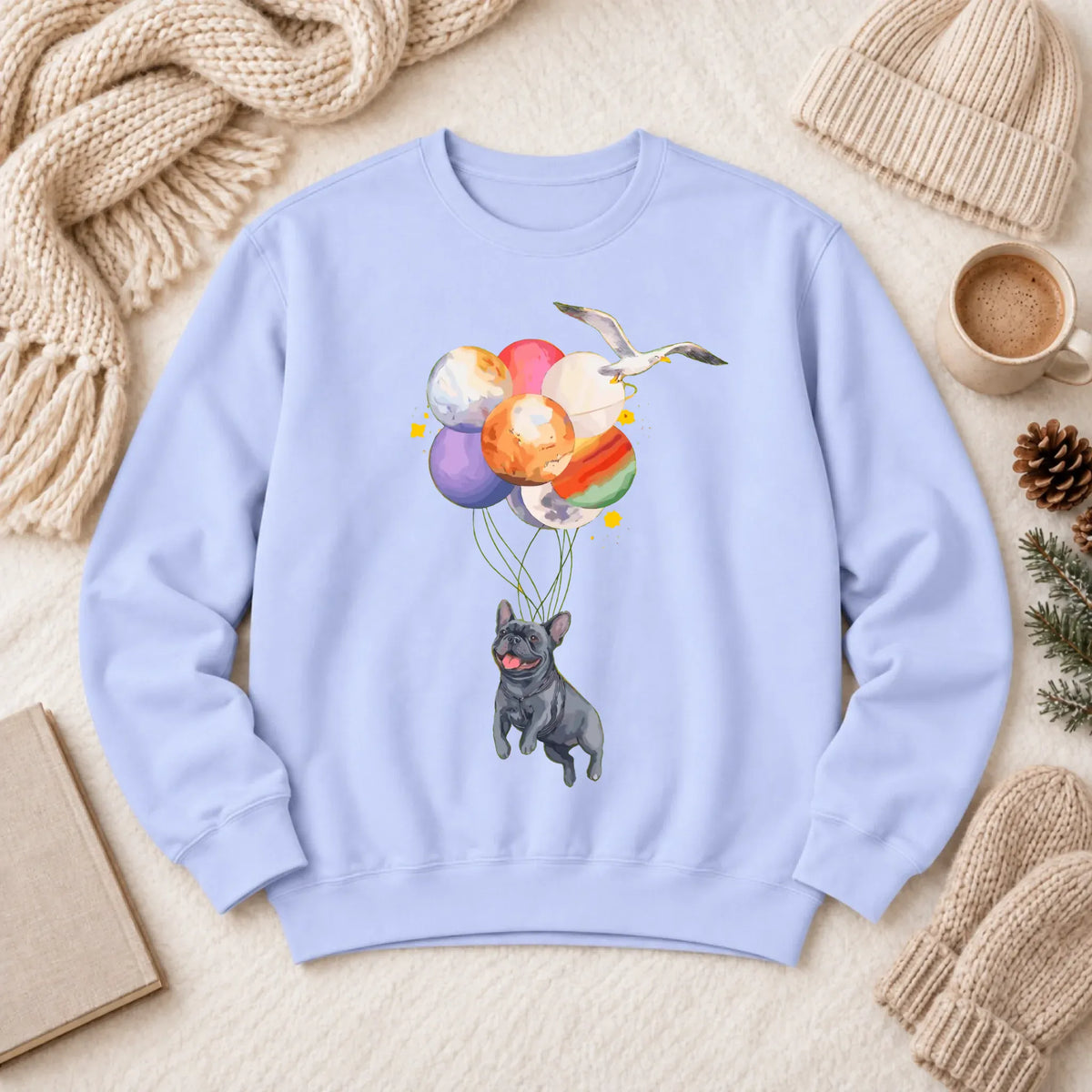 Custom Frenchie Space Balloons Unisex Sweatshirt Hydrangea