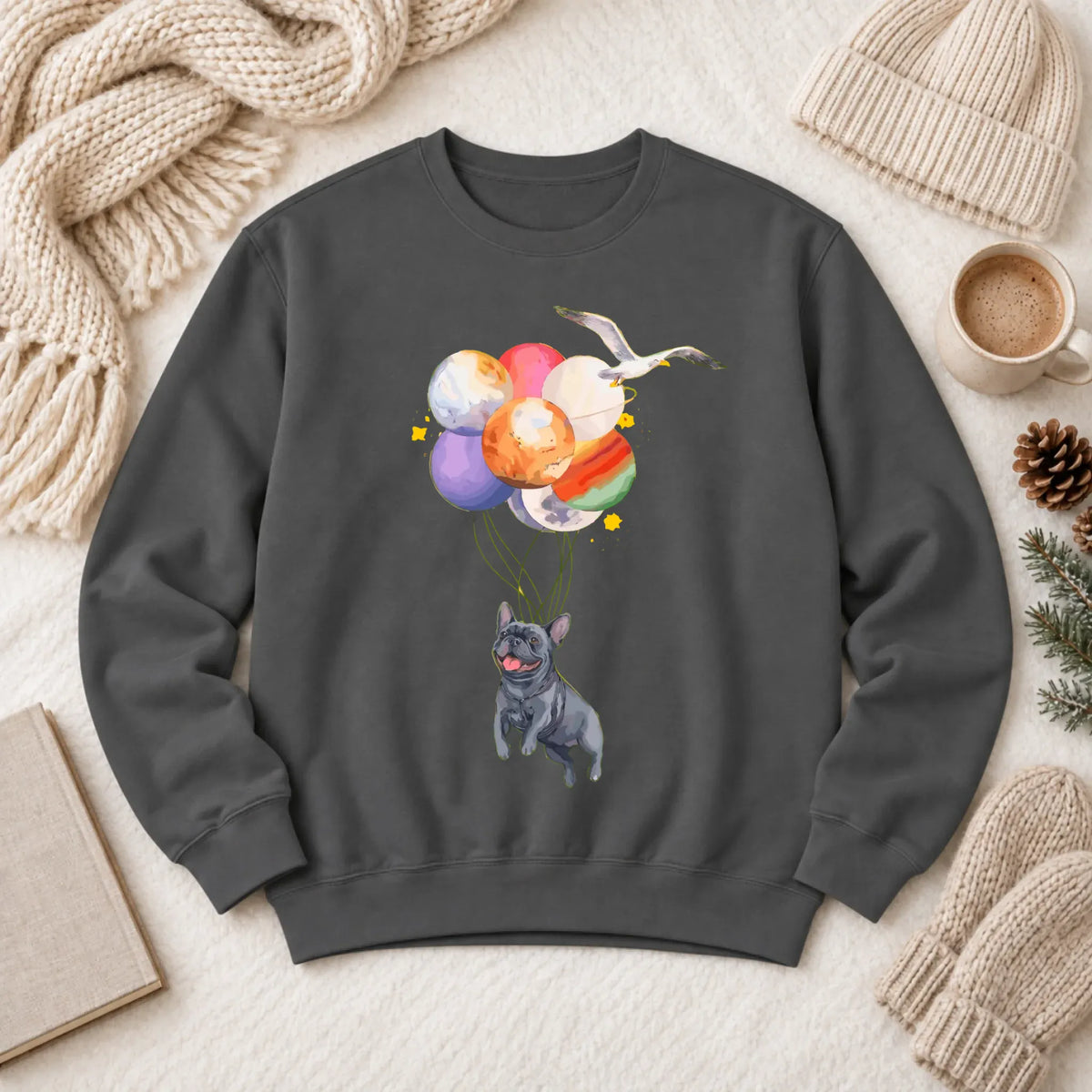 Custom Frenchie Space Balloons Unisex Sweatshirt Pepper