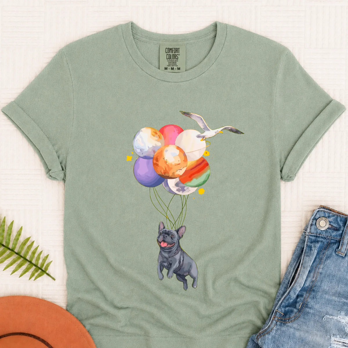 Custom Frenchie Space Balloons Unisex TShirt Bay