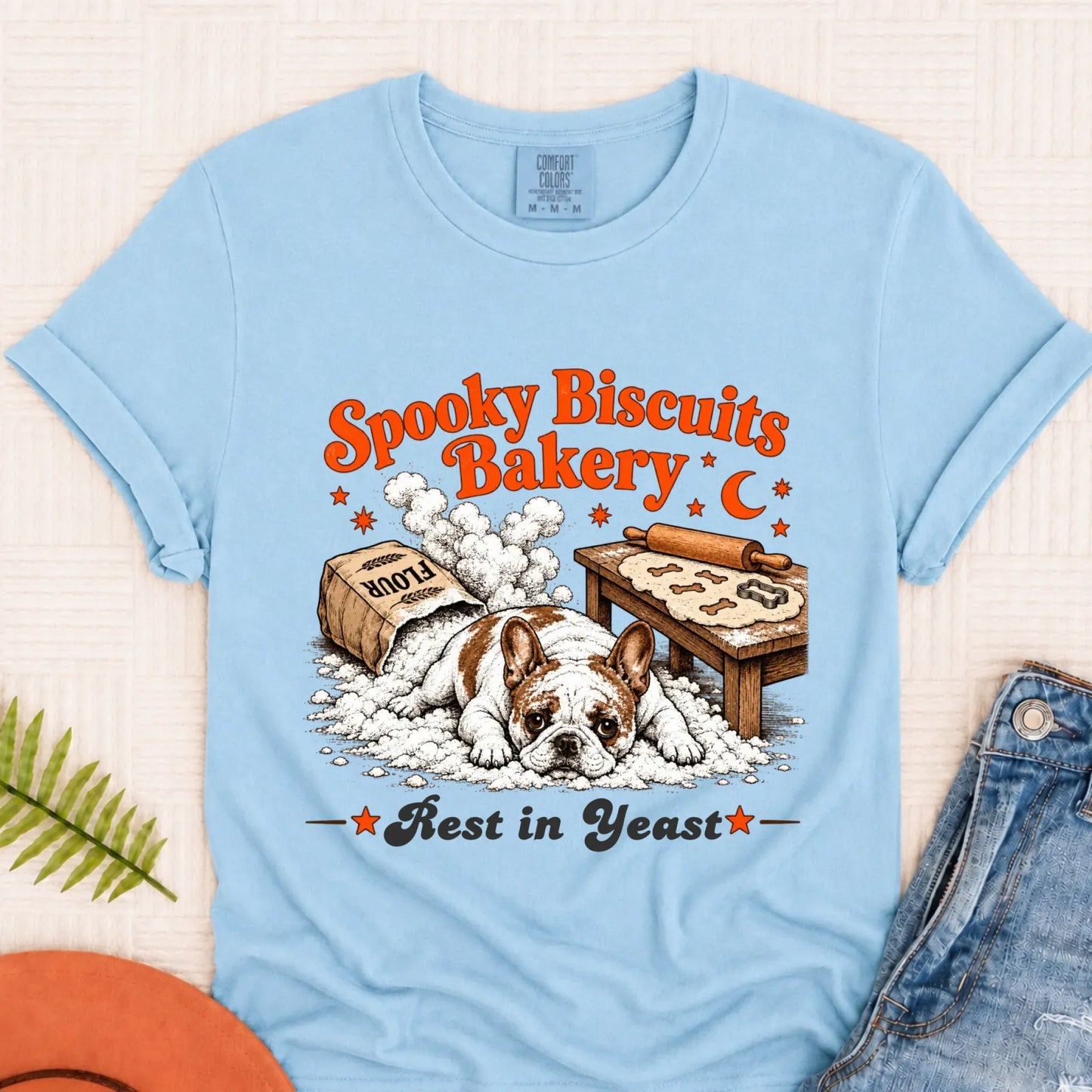 Custom Frenchie Spooky Biscuits Bakery Halloween Chambray