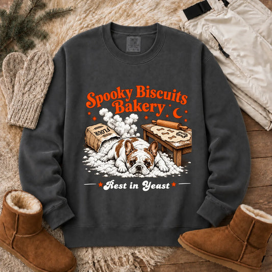 Custom Frenchie Spooky Biscuits Bakery Sweatshirt Pepper