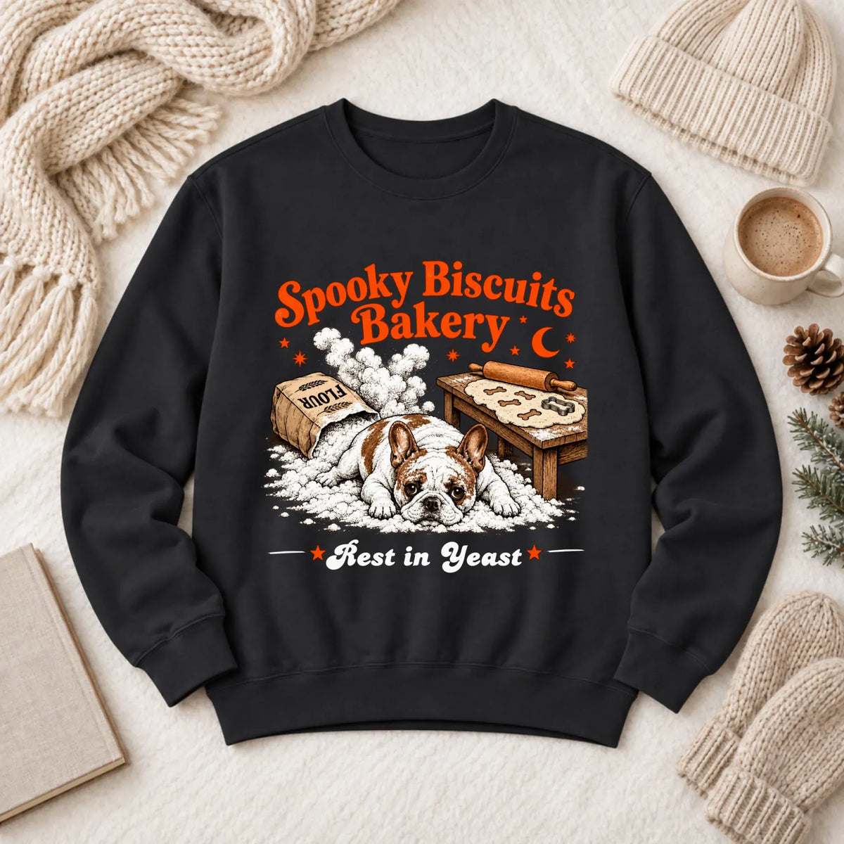 Custom Frenchie Spooky Biscuits Bakery Sweatshirt Black