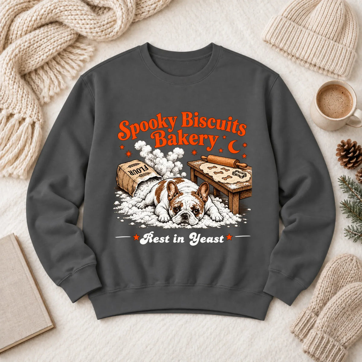Custom Frenchie Spooky Biscuits Bakery Sweatshirt Pepper