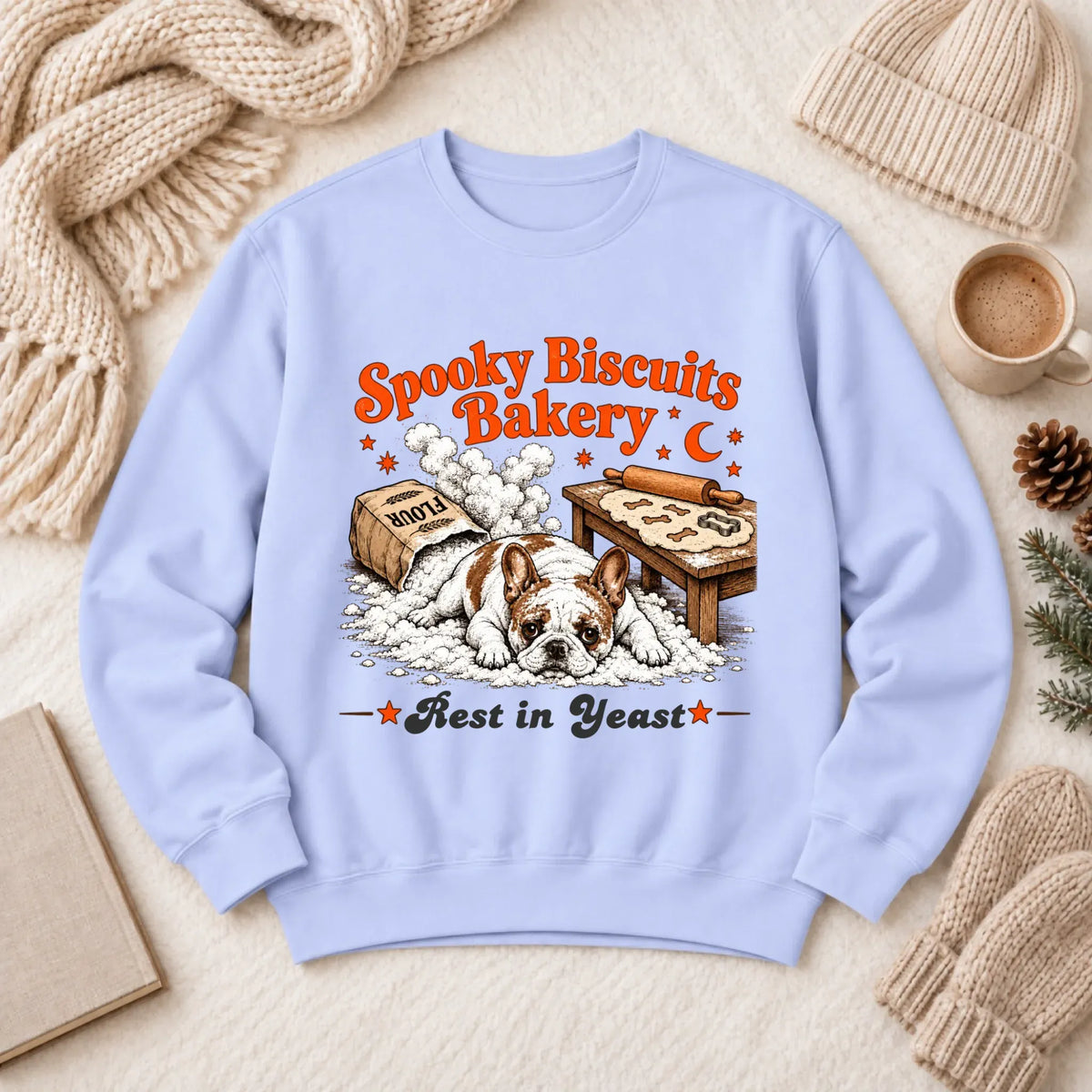 Custom Frenchie Spooky Biscuits Bakery Sweatshirt Hydrangea