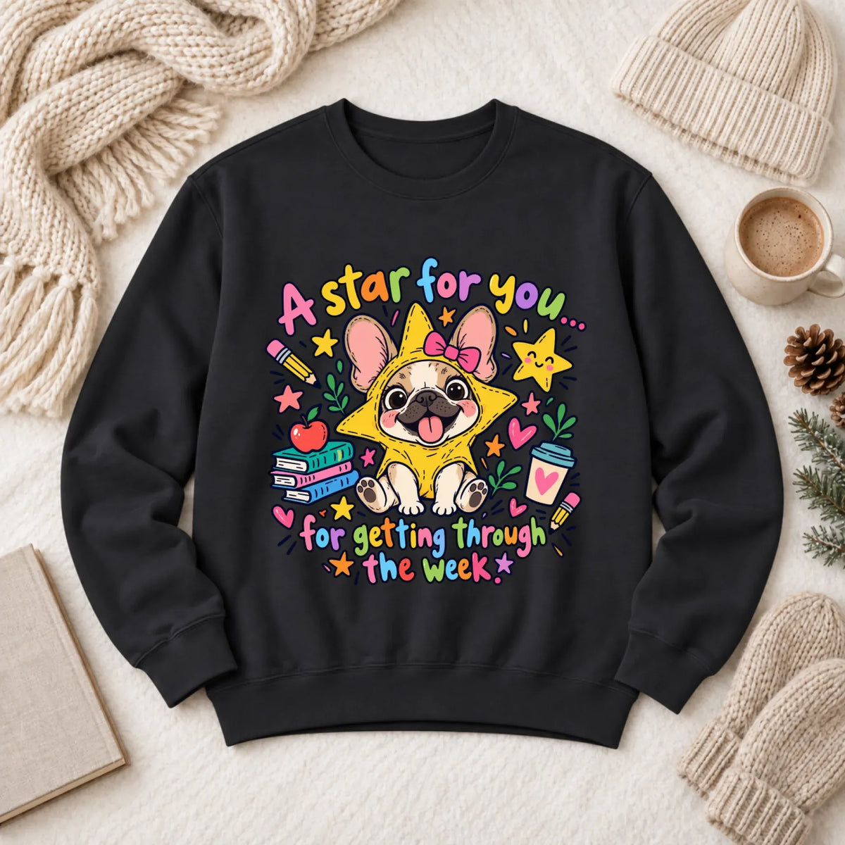Custom Frenchie Star School Teacher Unisex Sweatshirt Black