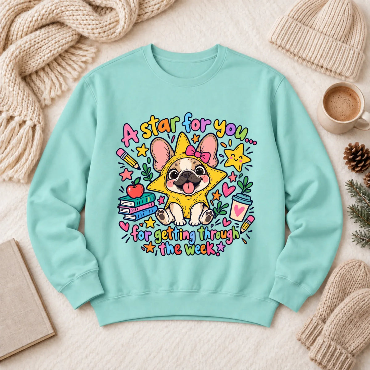 Custom Frenchie Star School Teacher Unisex Sweatshirt Chalky Mint