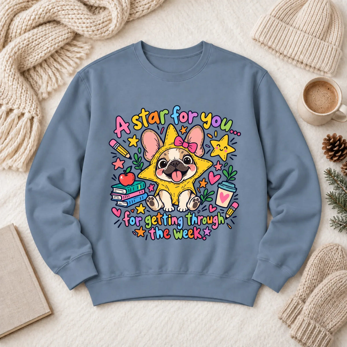 Custom Frenchie Star School Teacher Unisex Sweatshirt Blue Jean
