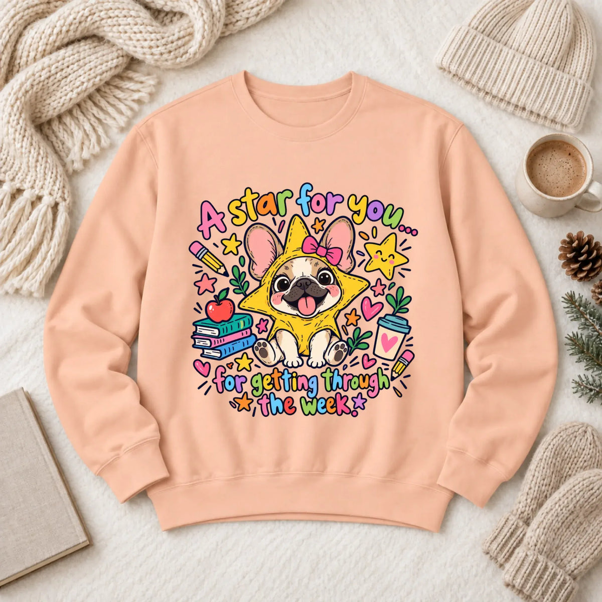 Custom Frenchie Star School Teacher Unisex Sweatshirt Peachy