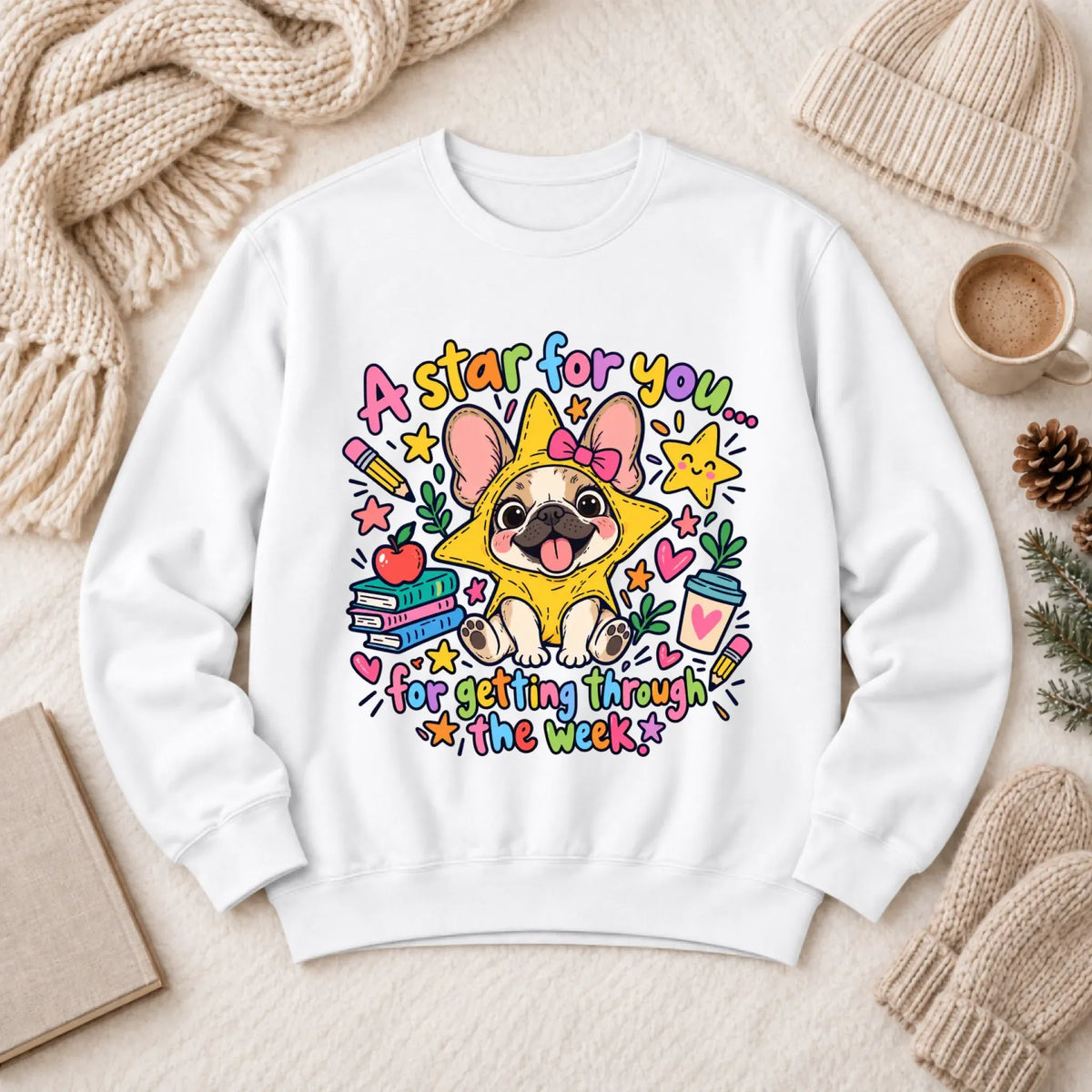 Custom Frenchie Star School Teacher Unisex Sweatshirt White