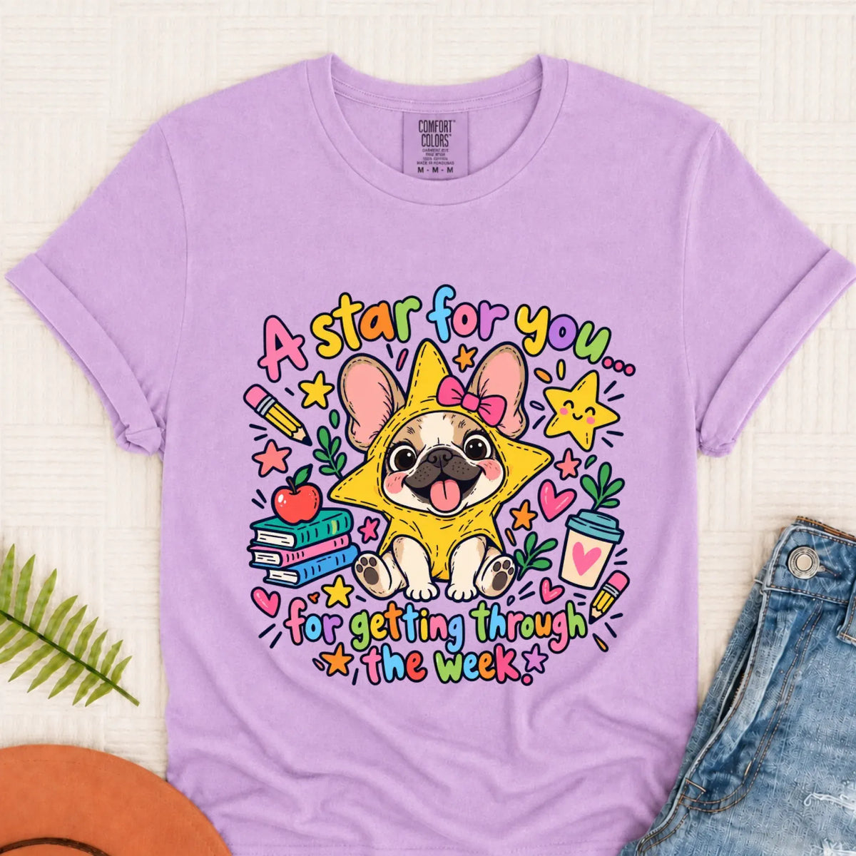 Custom Frenchie Star School Teacher Unisex Tshirt Orchid