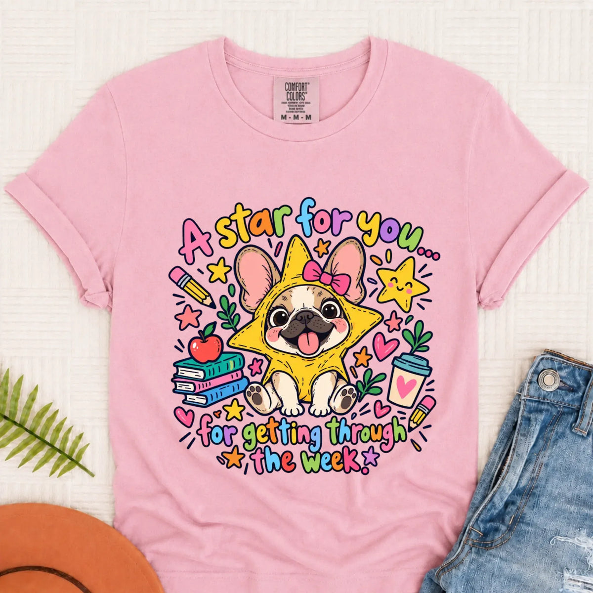 Custom Frenchie Star School Teacher Unisex Tshirt Blossom