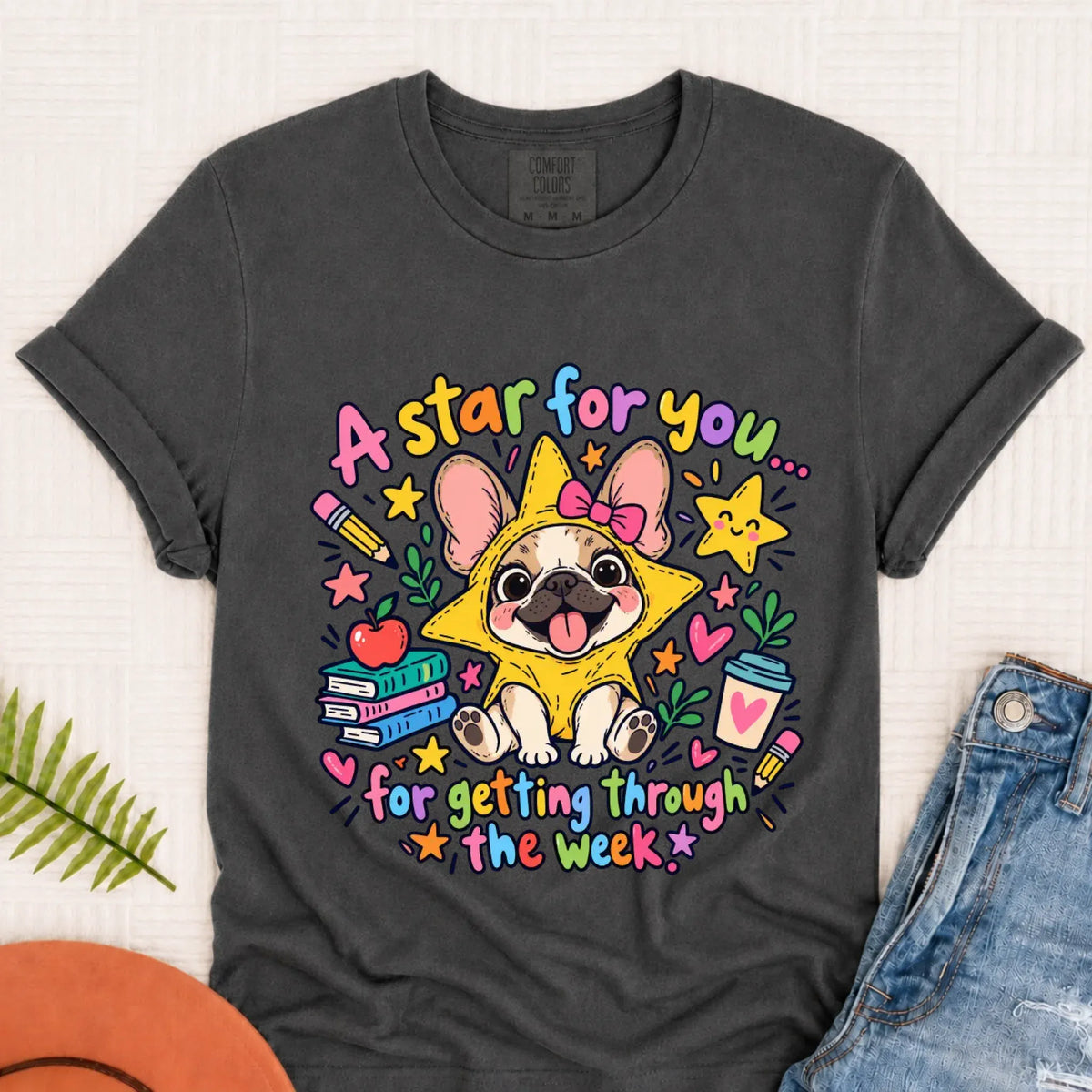 Custom Frenchie Star School Teacher Unisex Tshirt Pepper