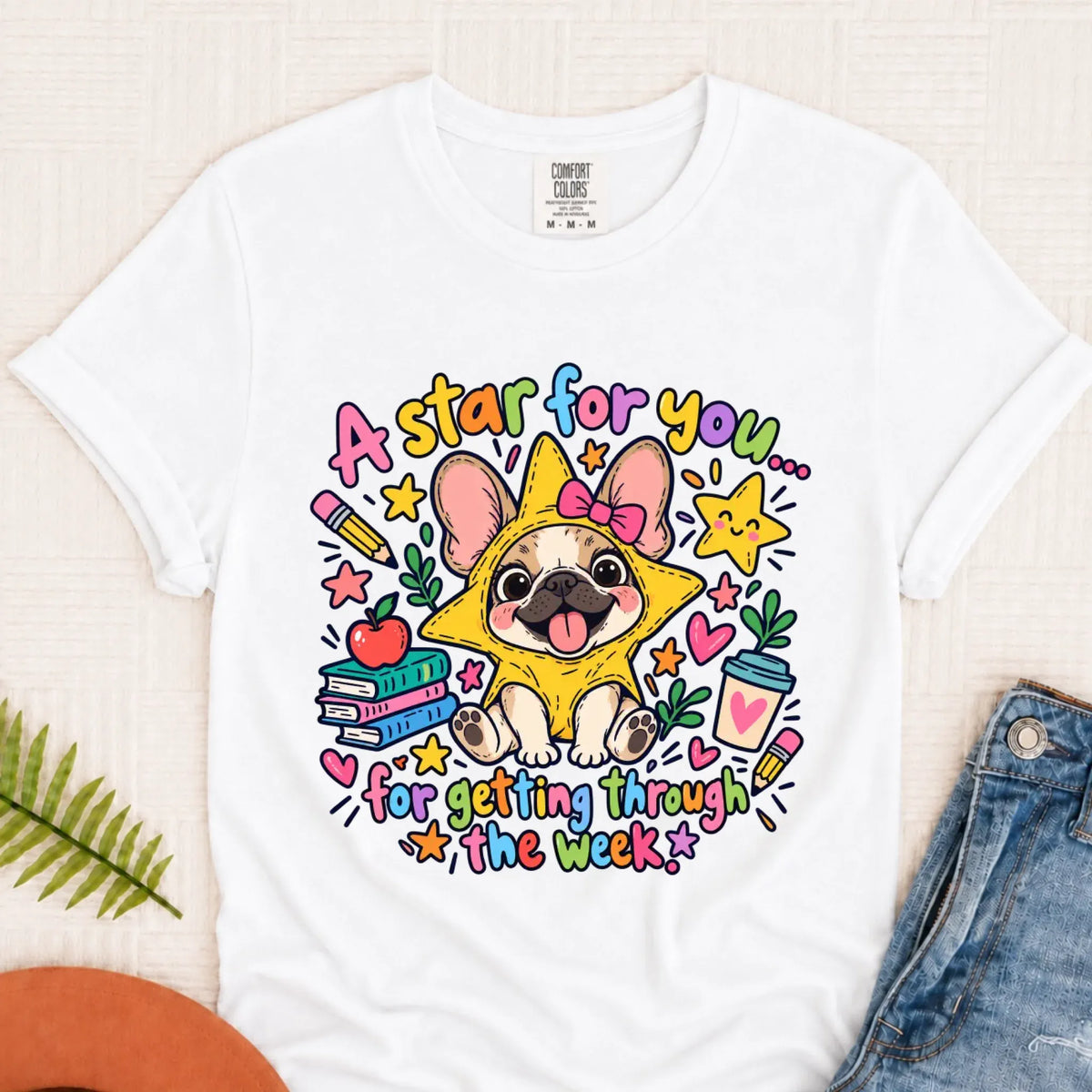 Custom Frenchie Star School Teacher Unisex Tshirt White
