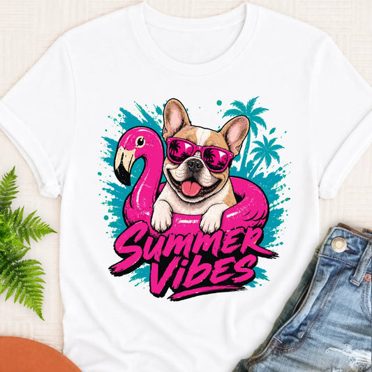 Custom Frenchie Summer Vibes Unisex Tshirt White