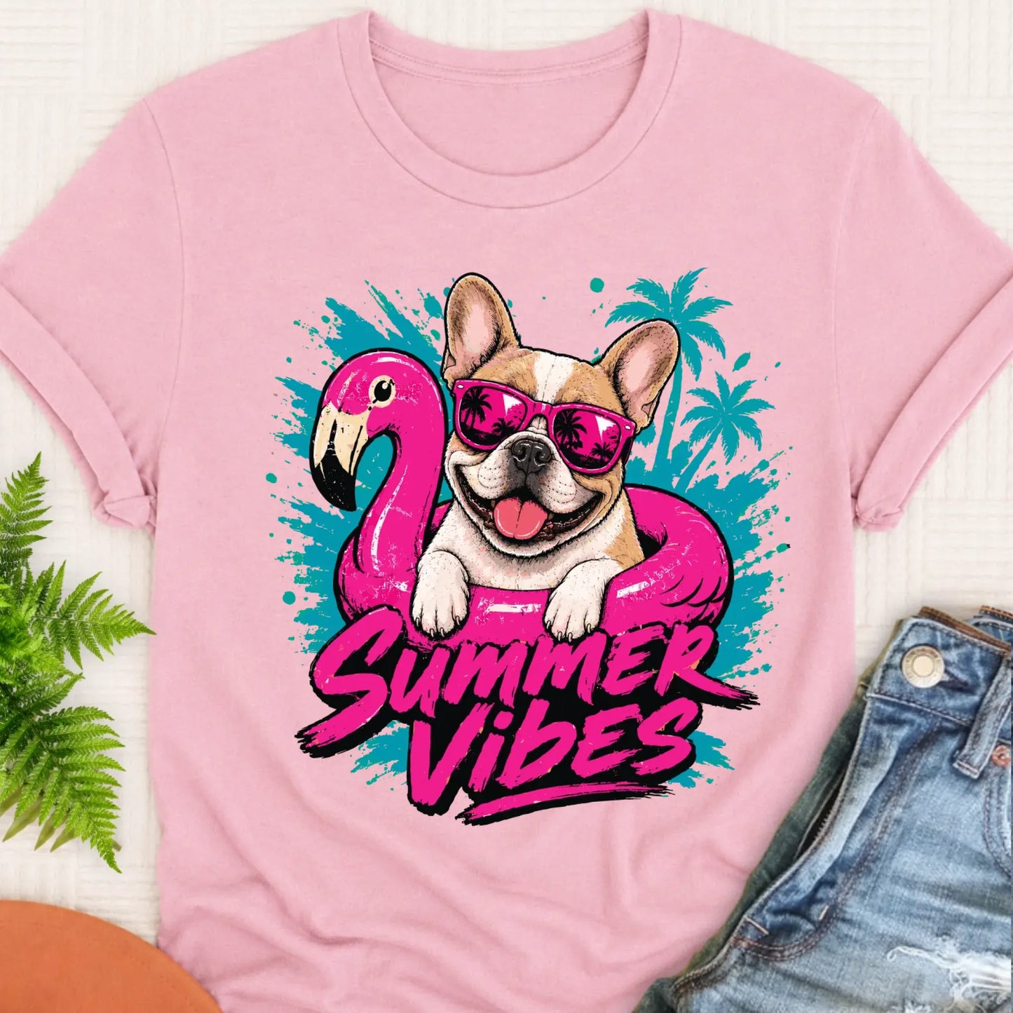 Custom Frenchie Summer Vibes Unisex Tshirt Blossom