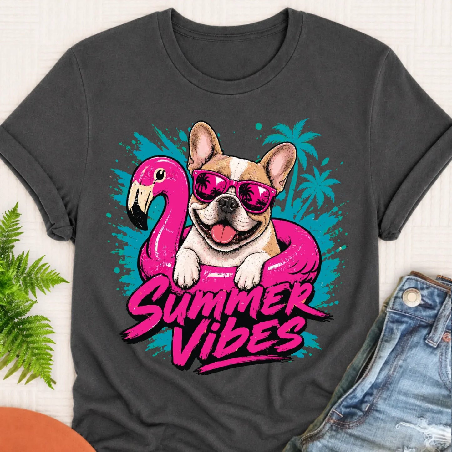 Custom Frenchie Summer Vibes Unisex Tshirt Pepper