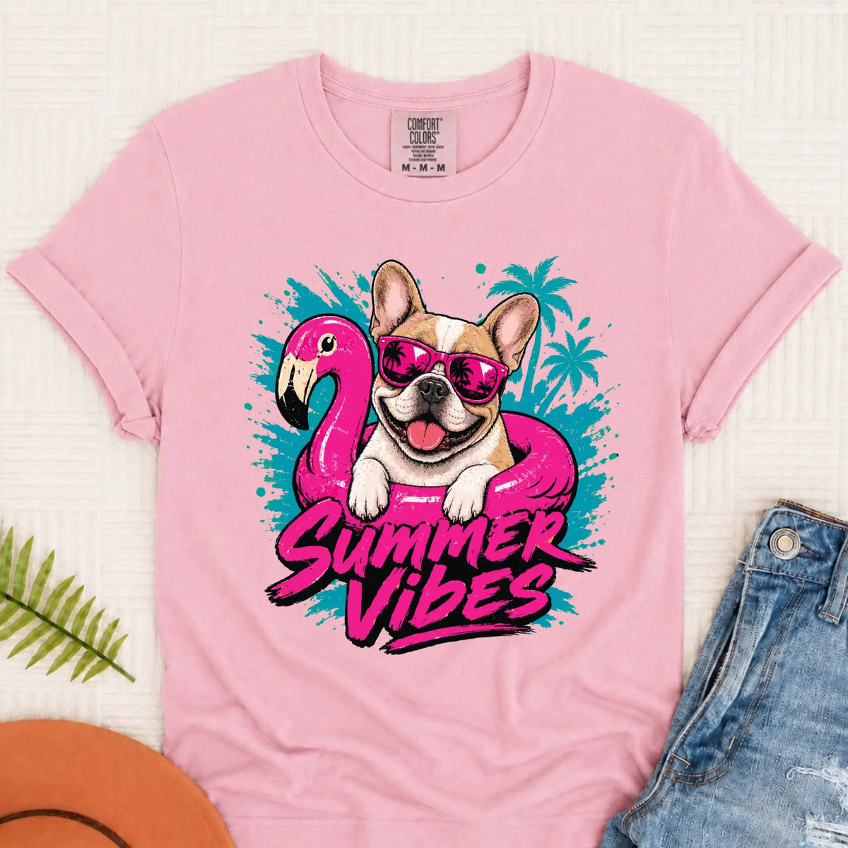 Custom Frenchie Summer Vibes Unisex Tshirt Blossom