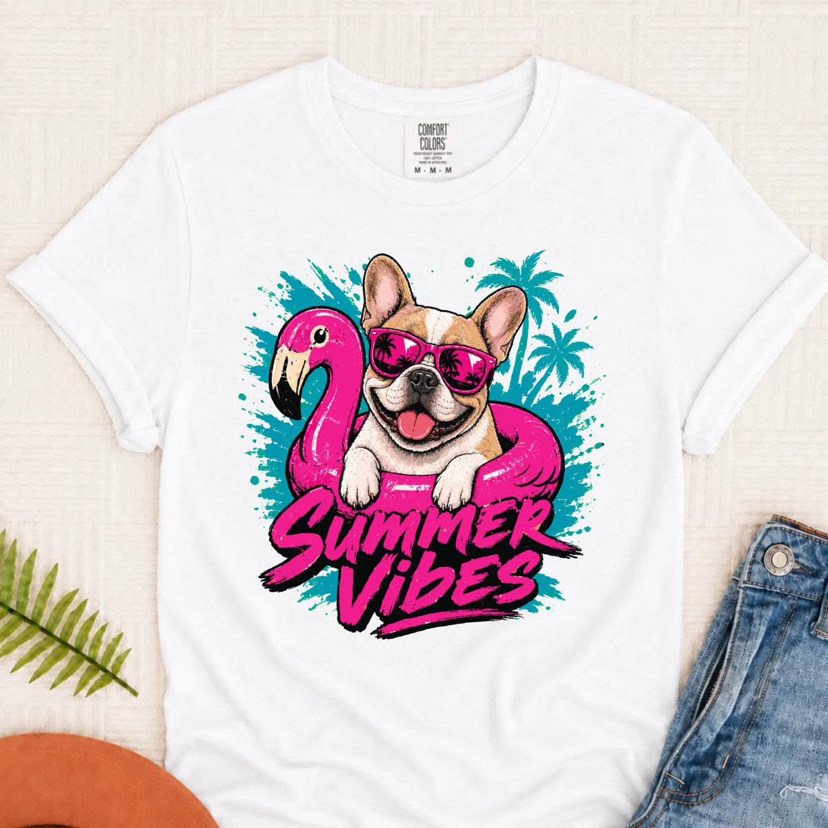 Custom Frenchie Summer Vibes Unisex Tshirt White
