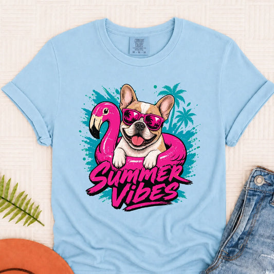 Custom Frenchie Summer Vibes Unisex Tshirt Chambray