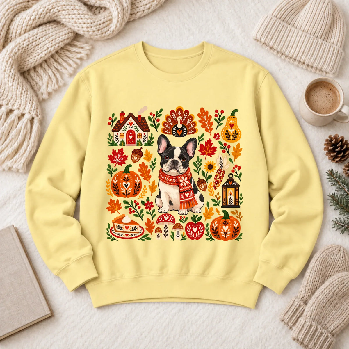 Custom Frenchie Thanksgiving Scandinavian Unisex Sweatshirt Butter
