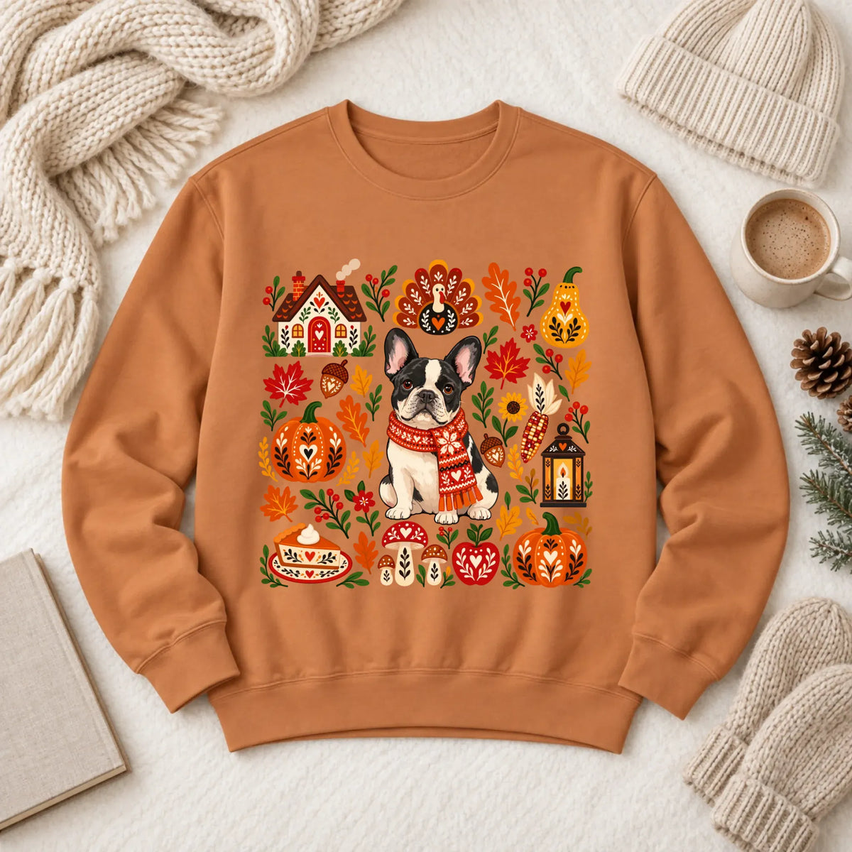 Custom Frenchie Thanksgiving Scandinavian Unisex Sweatshirt Yam