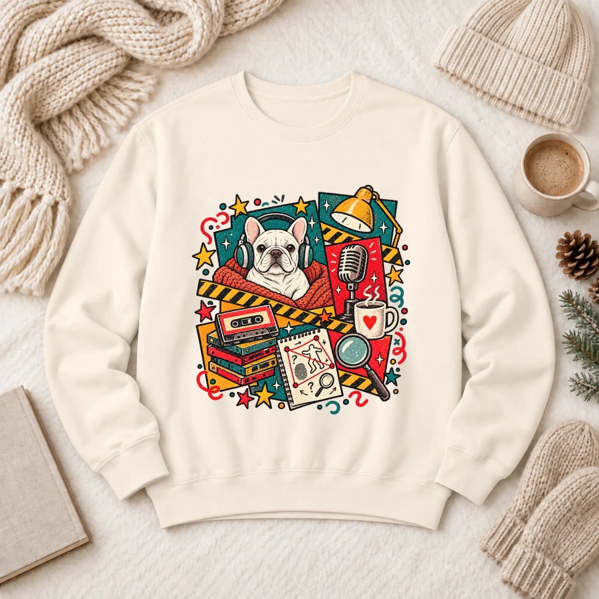 Customizer 1466 LW Sweatshirt Light / Ivory / S Custom Frenchie True Crime Podcast Unisex Sweatshirt