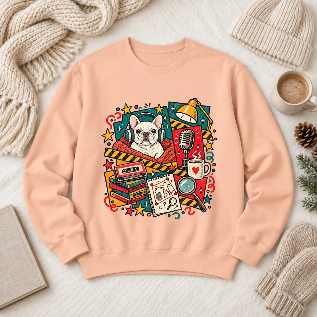 Customizer 1466 LW Sweatshirt Light / Peachy / S Custom Frenchie True Crime Podcast Unisex Sweatshirt