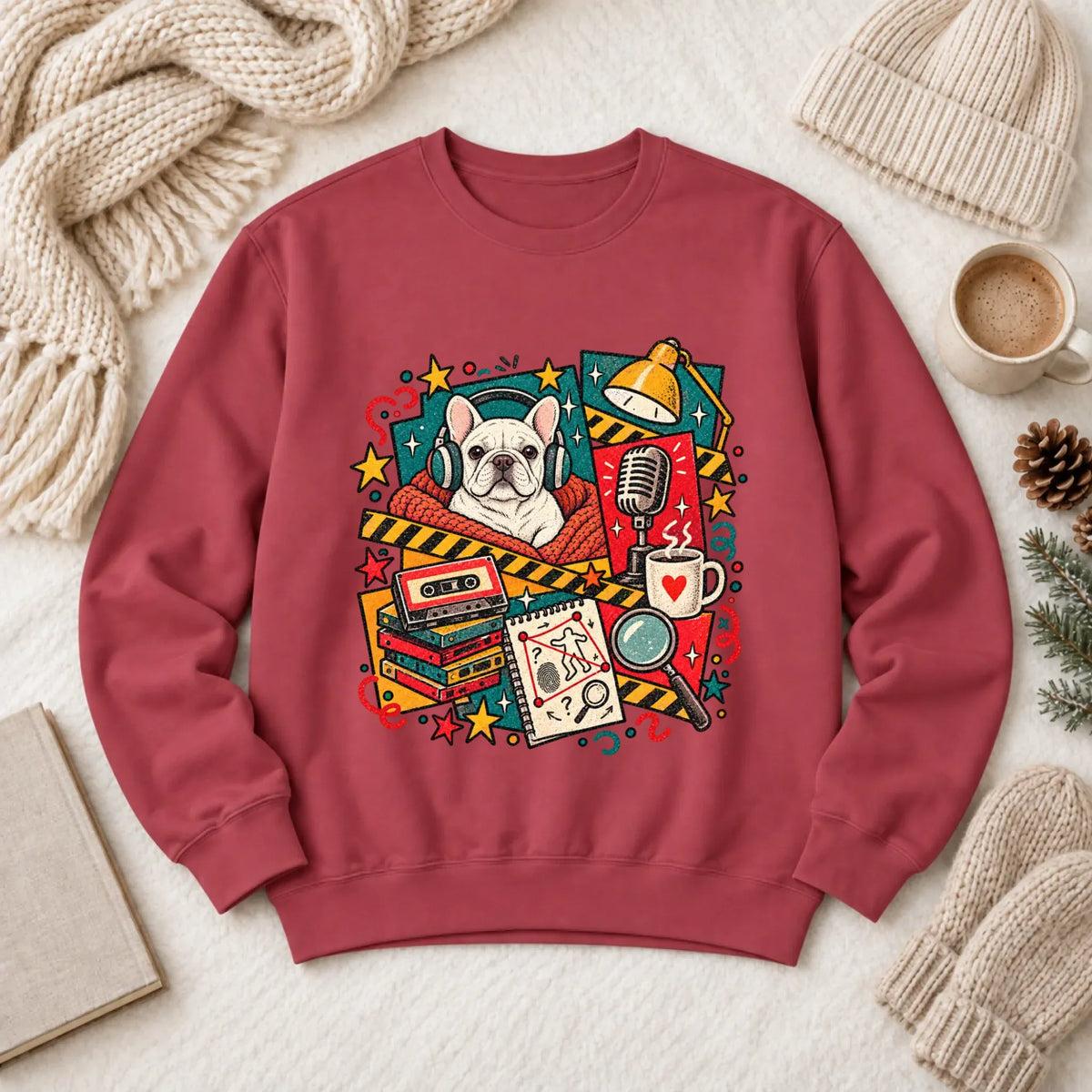 Customizer 1466 LW Sweatshirt Dark / Crimson / S Custom Frenchie True Crime Podcast Unisex Sweatshirt